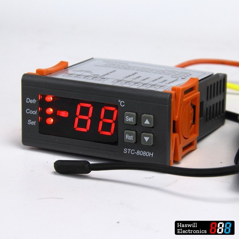 Timing Automatique Dégivrage Thermostat Intelligent avec Sonde Capteur NTC 220V Huatuo Affichage Numérique Contrôleur de Température STC-8080A 