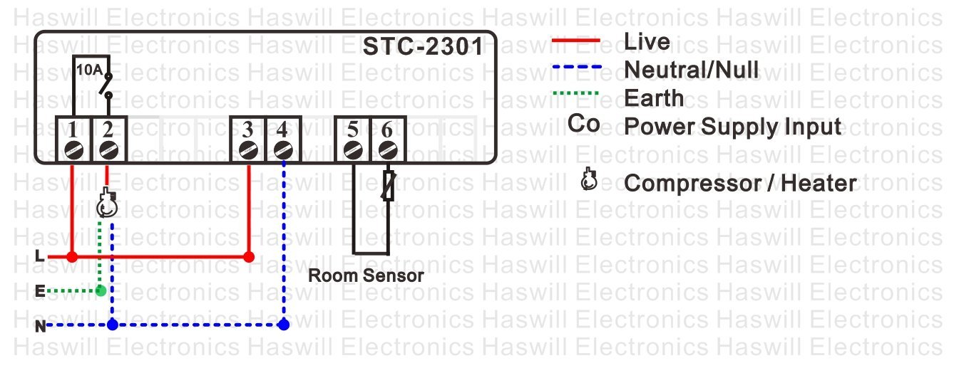 Schemat okablowania cyfrowego regulatora temperatury STC 2301
