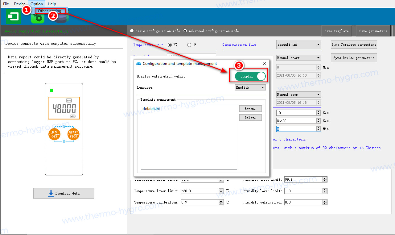 how to calibrate the temperature and humidity of haswill USB data logger