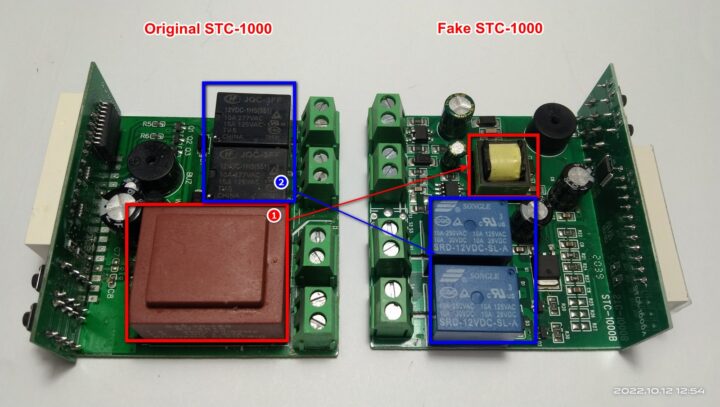 001 1600 比較正品和假冒的 stc 1000 變壓器和繼電器