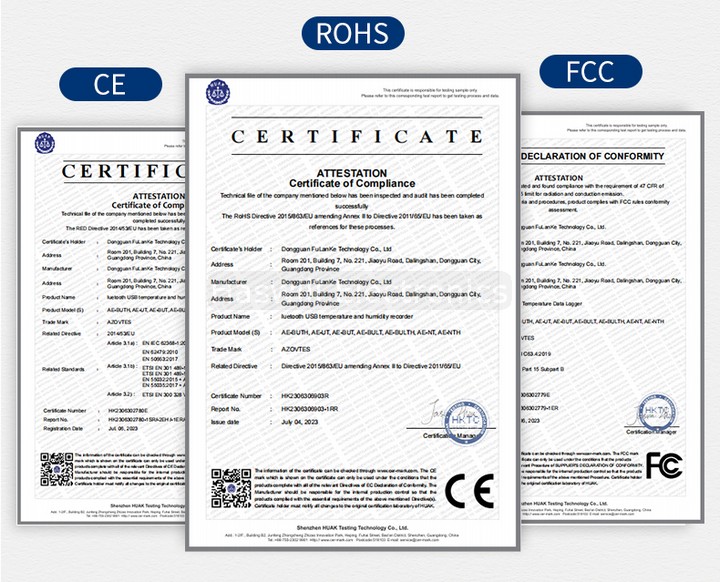 Haswill Electronics AE serieller Datenlogger zur Temperaturaufzeichnung 4 Zertifikate CE Rosh FCC
