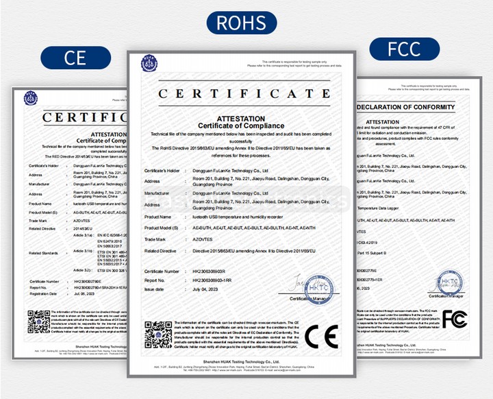 haswill electronics ae serial data logger သည် အပူချိန် 4 လက်မှတ်များ ce rosh fcc